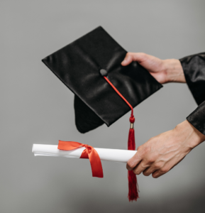 Degree certificate and mortarboard